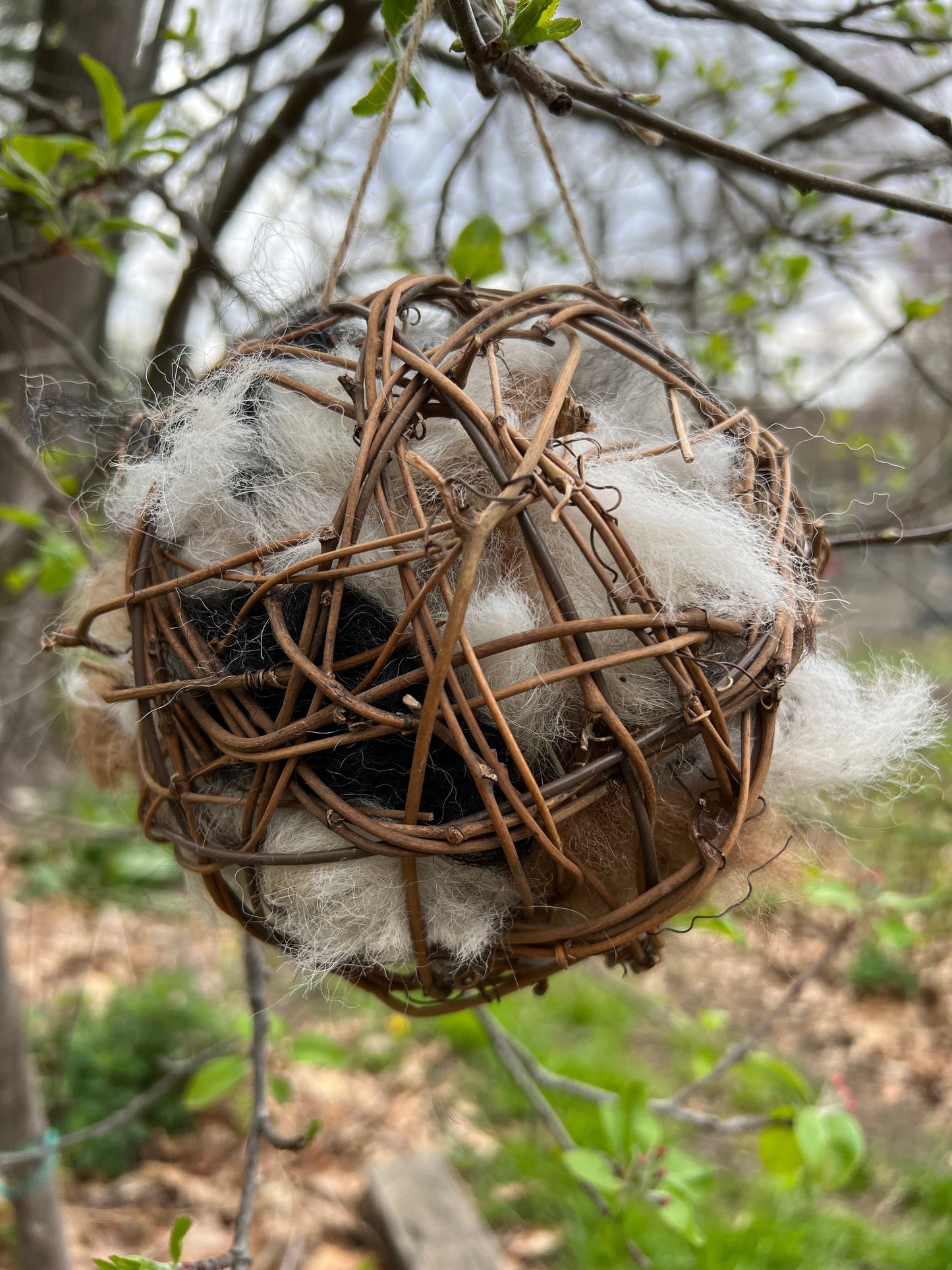 Hand Crafted Alpaca Fleece Bird Nesting Grapevine Globe